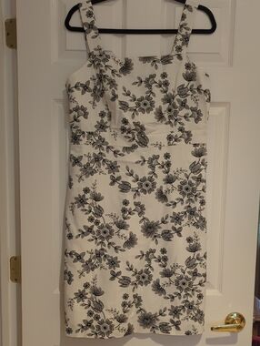 Ann Taylor White Midi Dress with Black Floral Print
